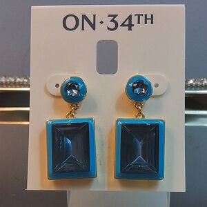 Blue and Gold rectangle dangle earrings. NWT